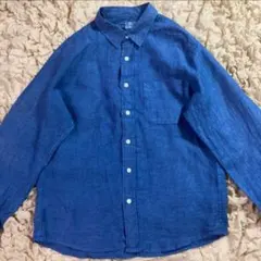 無印良品 リネン長袖シャツ S 青