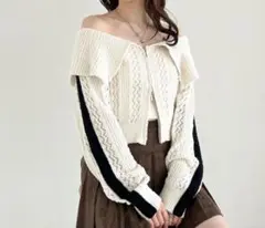 Heather オフショルダー ラインニット