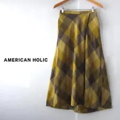 美品　AMERICAN HOLIC★　チェック　リネンコットン　ロングスカート