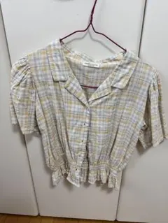 earth music&ecologyイエロー系チェック 半袖シャツ