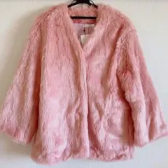 ピンク　ファーコート　【F】　値札タグ付き