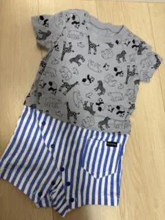 branshes 動物柄Tシャツとストライプショートパンツセット風ロンパース