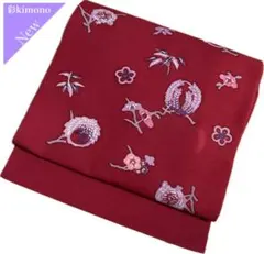 《6B83》名古屋帯 名古屋仕立て 赤紫 346cm お太鼓柄 送料無料