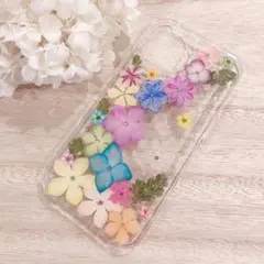 カラフルアジサイの押し花iPhoneケース