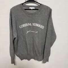 GLOBAL WORK ロゴ入り長袖ニット グレー M