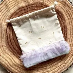 ハンドメイド♡巾着袋♡コップ袋♡両面チュール♡フリル♡ポーチ♡一枚仕立て