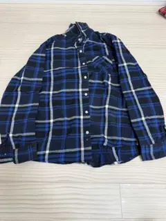 チェック柄フランネルシャツ 長袖 ネイビー