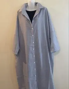 レディース春　夏　ロングシャツワンピース　5L　大きいサイズ　　ストライプ　襟