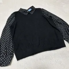 CeCe セセ 2way風 ドッキングニットトップス ドット柄 ブラウス M 黒