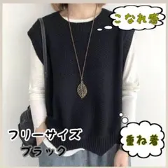 ニットベスト フリーサイズ　ブラック　重ね着　ゆったり　こなれ感　シンプル