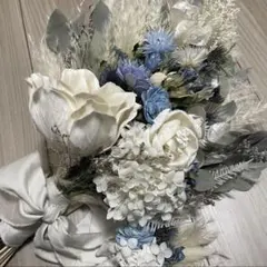ドライフラワーブーケ　ブルー系ブーケ　ウェディングブーケ　ブートニア付き　結婚式