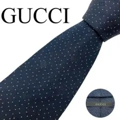 【極美品】GUCCI グッチ ネクタイ Gロゴ ドット柄 ネイビー 総柄