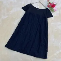 【TABASAタバサ】エンブロイダリーレース切り替えワンピース 黒 S （34）