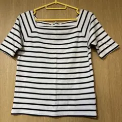 レトロガール 白黒ストライプ 半袖Tシャツ Mサイズのサムネイル