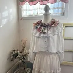 古着リメイク フリルブラウス ショート丈ボレロシャツ ヴィンテージ つけ襟