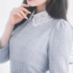 ビジュー立体モチーフ付レース襟ツイードワンピース toccocloset