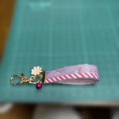 マスキングテープキーホルダー花チャーム付き