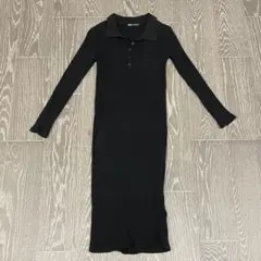 ZARA ブラック リブ編み ポロネックワンピース M