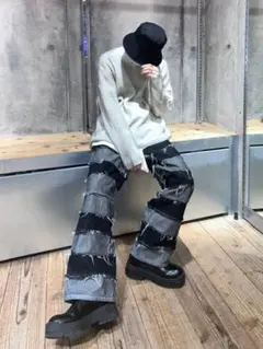 【XU DOG】patchwork denim wide pants