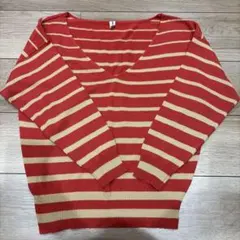 レディース　ニット　セーター　赤　ベージュ　ボーダー　M ビス　冬