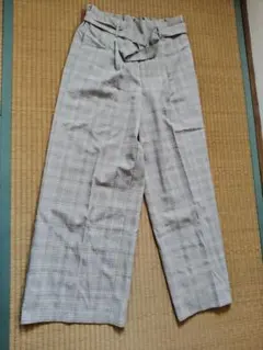 GU チェック柄 ワイドパンツ ベルト付き