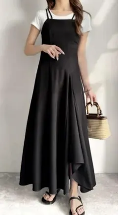 classicalelf ダブルストラップアシメキャミフレアワンピース ブラック