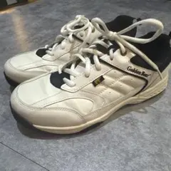 メンズ スニーカー 白/黒 ゴールデンベア幅広 3E 25cm