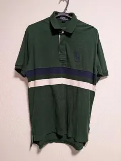 ダークグリーン ポロシャツ ストライプデザイン