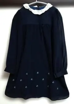 組曲♡ネイビー ♡フリル襟♡ 花柄刺繍 ワンピース♡140サイズ♡フォーマル