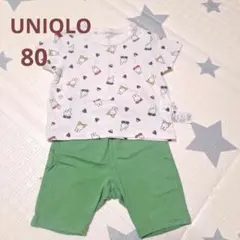 【UNIQLO】ユニクロ ミッフィー柄 ベビーパジャマ 半袖 80（白・緑）