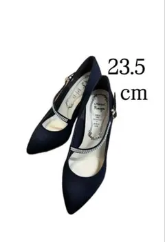 パンプス ブラック ラインストーン付き 23.5cm 匿名配送