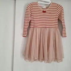 組曲　赤　ベージュ　ストライプ　ドレス 長袖ワンピース　 120　130　発表会