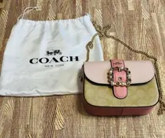 COACH ショルダーバッグ ピンク シグネチャー　ビジュー　チェーン