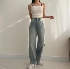 SONA ハイウエストワイドデニムパンツ ライトブルー S