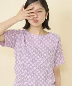 【FREAK’S STORE】フラワーストレッチ Tシャツ ラベンダー