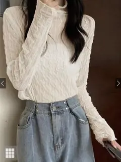 GRLウェーブモックネックメロウシアートップス[dk909] アイボリー　M