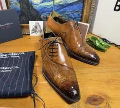 最高峰 定価90万 Santoni 6935 パティーヌ レザーシューズ 7.5のサムネイル