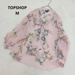 春物TOPSHOP 花柄　フリルリボンブラウス　くすみピンク　美品　M