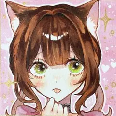 猫耳　オリジナルイラスト　コピックイラスト　女の子イラスト　原画　色紙