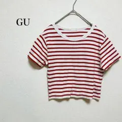 ジーユー 【GU】 半袖シャツ Tシャツ ボーダー 綿 カジュアル 白 赤 L