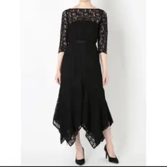 美品　ラグナムーン　LADYハンカチーフ　ヘムレースドレス　M 黒
