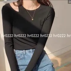 アシンメトリーカットアウトリブトップス★オープンショルダー カットソー Tシャツ