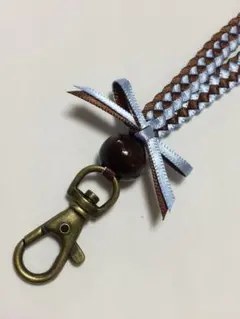 リボンレイ ネックストラップ ☆ハンドメイド☆ココア サックス