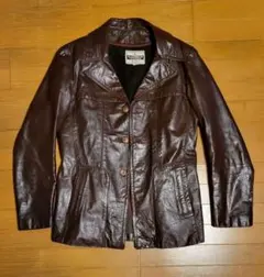 ビンテージ古着　レザージャケット　僅かに赤みのある焦げ茶色　XL　ライナー付き