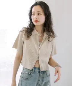 mystic 半袖衿付Wジップニット