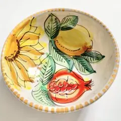 イタリア製 立体オレンジ レリーフ オーバルボウル 大鉢 陶器 ハンド 