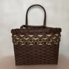 ブラウン 編み込み かごバッグ