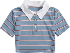 ストライプ クロップド ポロシャツ