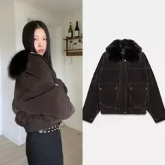 ZARA フェイクファーラペルオーバーサイズボンバージャケット