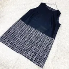 【日本製】ノースリーブワンピース　ウール　ブラック　黒　Lサイズ